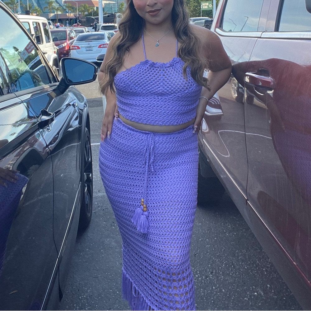 Lavender Crotchet Knit Skirt Set